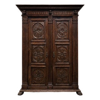 Late 19th Century French Renaissance Revival Carved Walnut Armoire Cabinet For Sale