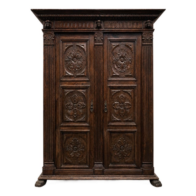 Late 19th Century French Renaissance Revival Carved Walnut Armoire Cabinet For Sale