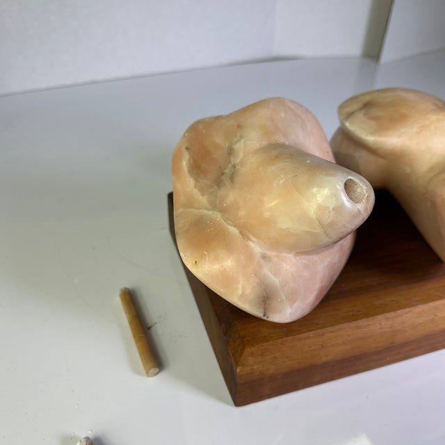 Rose 1970s Modern Rose Marble Sculpture on Wooden Base For Sale - Image 8 of 12