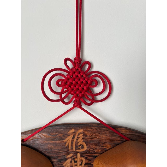 Late 20th Century Vintage Japanese Style Ebisu & Daikoku Wooden Mask Wall Hanging With Red Tassels For Sale - Image 5 of 10
