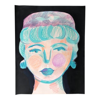 CL Auker Contemporary Original Painting “The Stewardess” Mixed Media on Paper For Sale