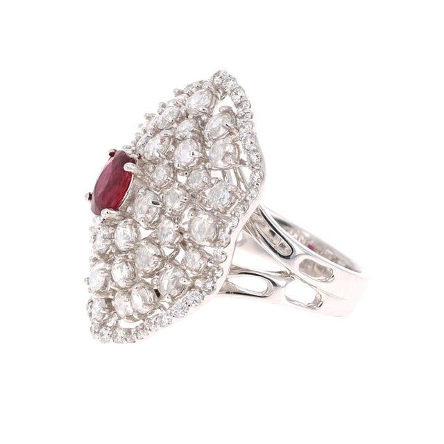 Contemporary 3.61 Carat Ruby Rose Cut Diamond 14 Karat White Gold Cocktail Ring, Size 6 For Sale - Image 3 of 6