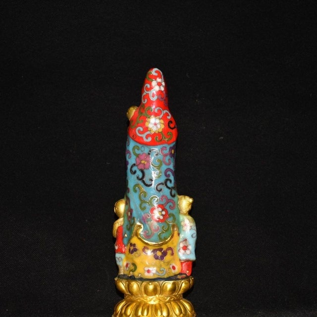 Late 20th Century Cloisonne Gilt Guanyin Sculpture With Children on Lotus Base For Sale - Image 9 of 9