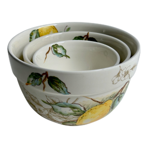 Vintage Set of 3 Maxcera Corp. "Watercolor Lemon" Ceramic Nesting Bowls