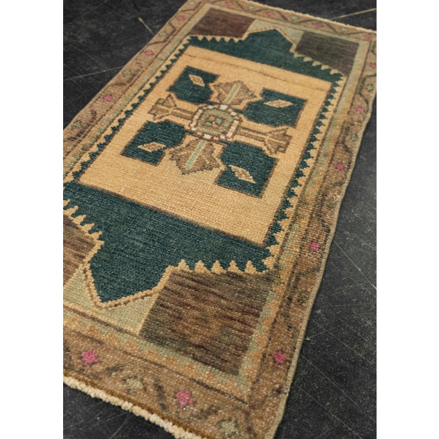 Textile Turkish Mini Rug Oriental Hand Knotted Vintage Rug 1'6" x 3' #21247 For Sale - Image 7 of 8