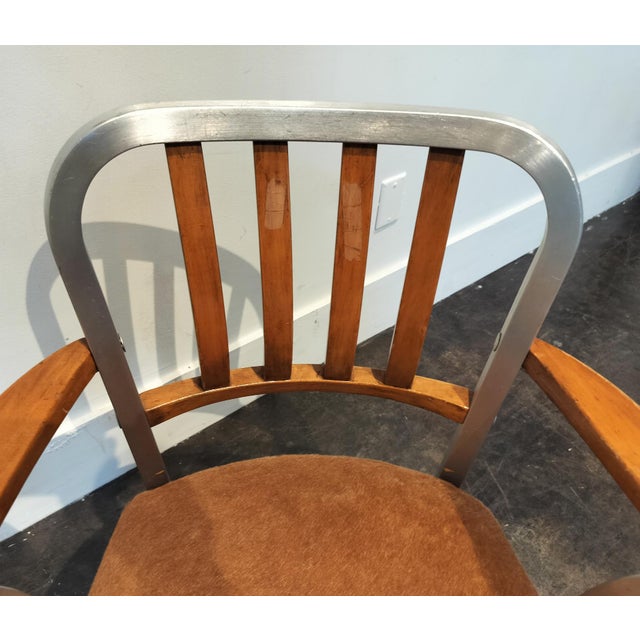 Wood Mid Century Modern Auluminum Wood and Cow Hide Chairs -Set of 3 For Sale - Image 7 of 8