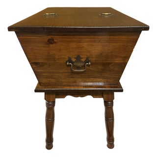1977 Ethan Allen "Old Tavern" Solid Pine Dough Box End Table With Storage For Sale