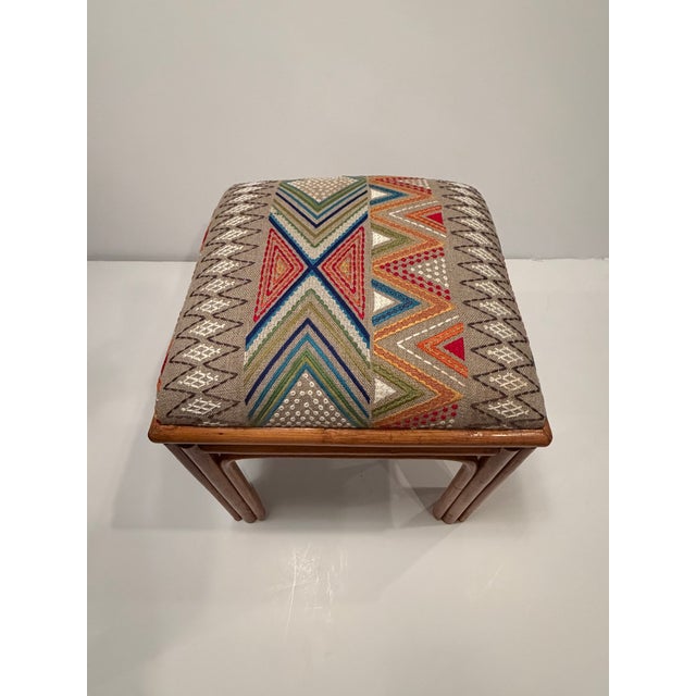Rattan and Upholstered Benches- A Pair For Sale - Image 4 of 7