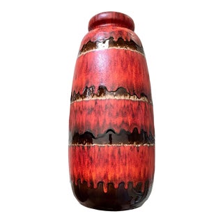 West-Germany X-Large Vintage 1970s Mid-Century Red Brown Drip Oversized Modernist Art Studio Pottery Floor Vase by Scheurich For Sale