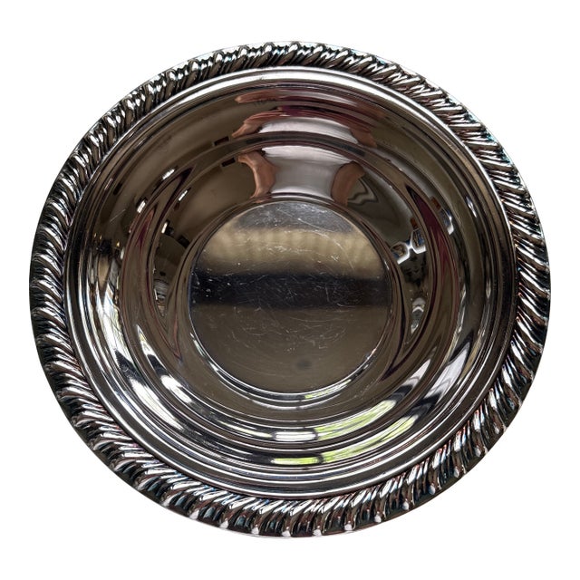 Vintage 6.5" Silver Plate Bowl W/ Rope Rim Edge For Sale