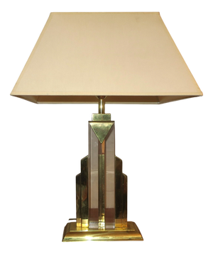 Hollywood Regency Skyscraper Table Lamp in Brass and Acrylic, 1970s