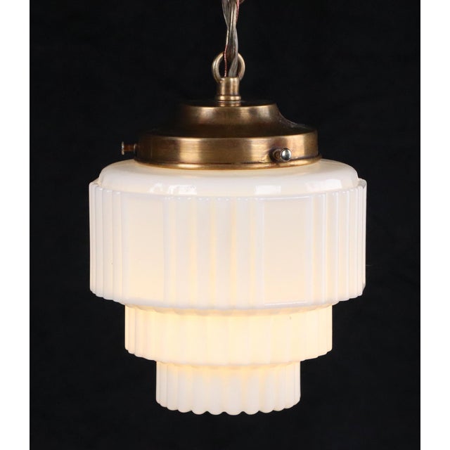 Mid 20th Century Vintage Art Deco Scalloped Enclosed Pendant Light For Sale - Image 5 of 8