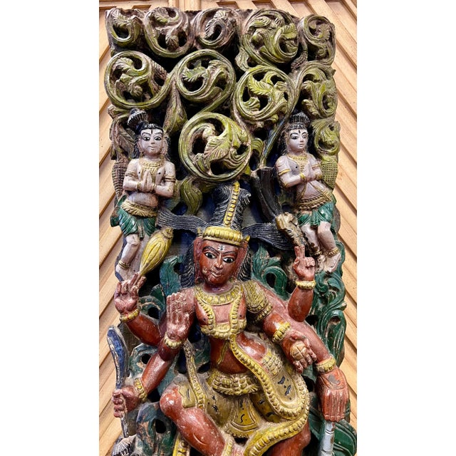 Indian Asian Hand Carved and Painted 6' Wall Sculpture Panel Relief India Shiva For Sale - Image 3 of 9
