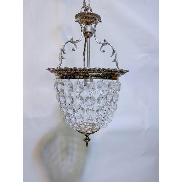 1920s Silver Crystal Basket Pendant Light For Sale - Image 10 of 10