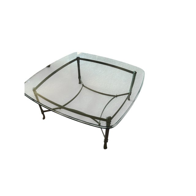 Attributed to Vintage LaBarge neoclassical coffee table featuring a sculptural metal frame with elegant fluted legs,...