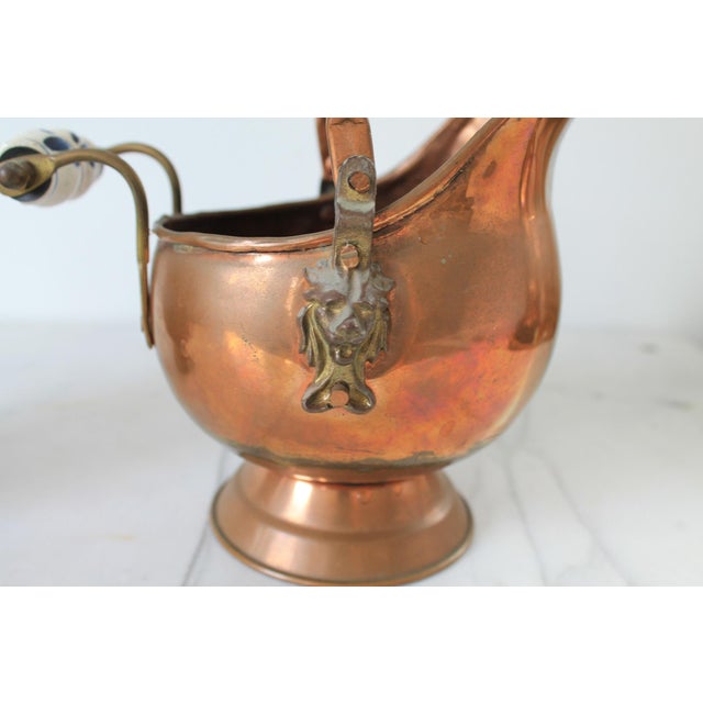 Copper and Brass Scuttle Coal Bucket Lion Head Planters - A Pair For Sale - Image 9 of 14