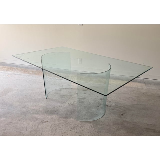 Post Modern Glass Double Pedestal Dining Table For Sale - Image 9 of 10