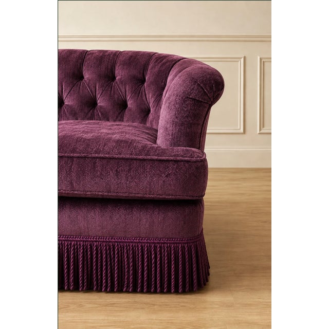 Hollywood Regency Vintage Deep Plum Tufted Fringe Sofa For Sale - Image 3 of 4