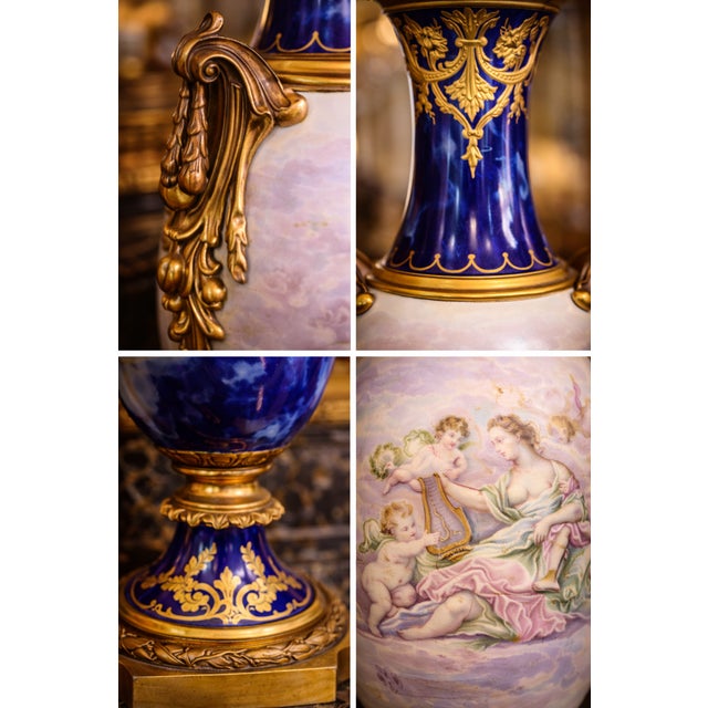 1850s Sevres Louis XVI Blue Bronze Porcelain Vases - Pair For Sale - Image 15 of 18