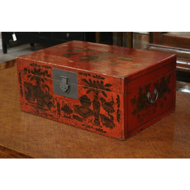 Late 19th Century Red Lacquer Painted Trunk, Shanxi Province, China, c. 1880