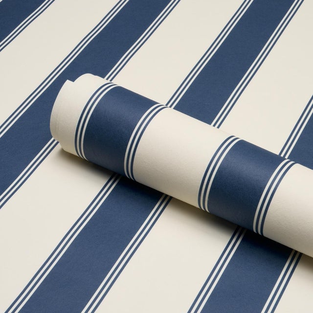 Schumacher Schumacher Rafe Stripe Wallcovering In Indigo For Sale - Image 4 of 6