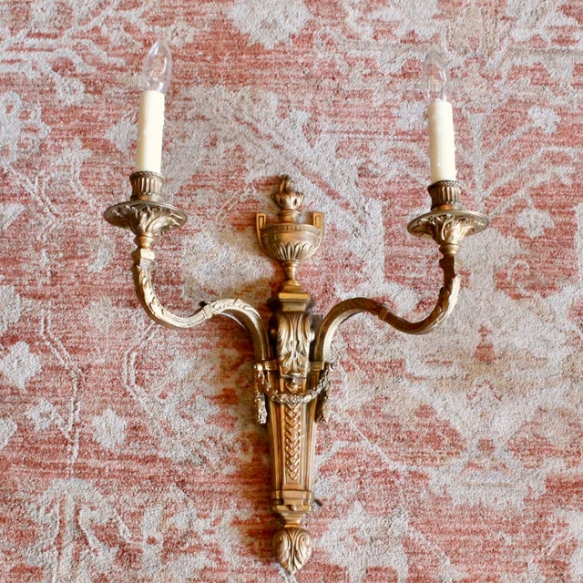 French Pair of Louis XVI Style Gilt Bronze Sconces For Sale - Image 3 of 15