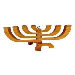 7-Armed Wooden Menora Candleholder by Jonas Grundell, 1980s For Sale