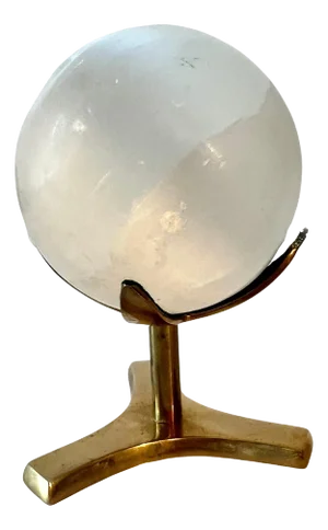 Honed Round Ulexite Crystal Sphere Paperweight Mounted on Brass Stand SOLD