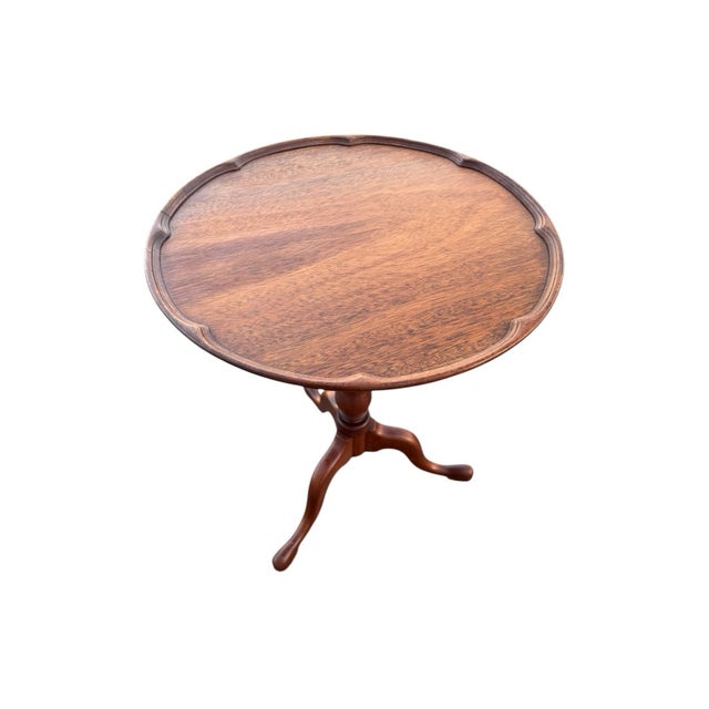 Wood 1940s Walnut Pie Crust Side Table Georgian Style Tripod Pedestal For Sale - Image 7 of 18