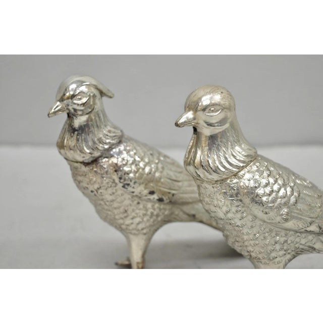 Metal Vintage Mid Century Modern Silver Plated Pheasant Peacock Bird Figurines - Pair For Sale - Image 7 of 17