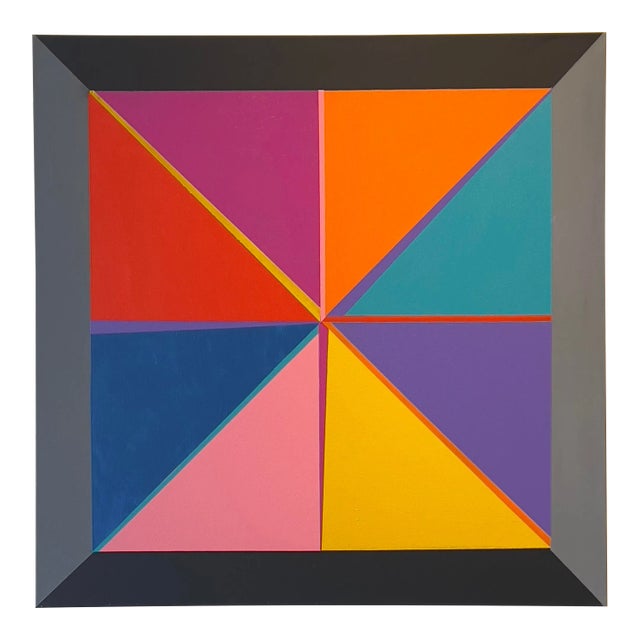 Colorful Abstract Geometric Acrylic Painting on Square Canvas For Sale