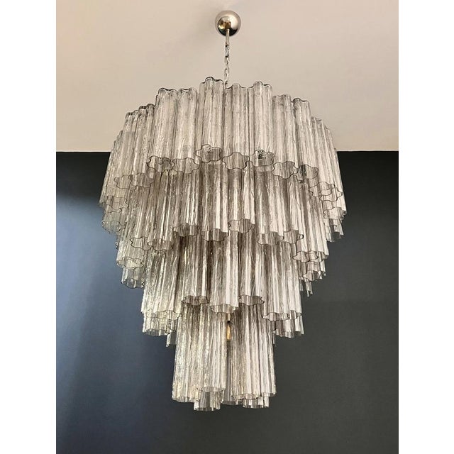 Glass Large Vintage Murano Glass Tiered Chandelier with Smoked Glass Tube, 1990s For Sale - Image 7 of 16