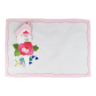 Pink Floral Fabric Placemats and Napkins - Set of 4 For Sale