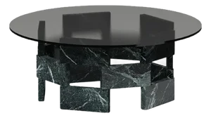 Round Coffee Table with Green Marble Base and Smoky Glass Top by Antonio De Marco