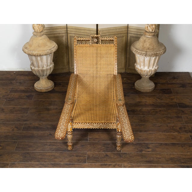 Early 20th Century Anglo-Indian Inlaid Plantation Chair with Scrolling Foliage and Extending Arms For Sale - Image 12 of 12