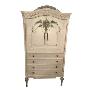 19th/20th Century French Louis XVI/Swedish Gustavian Style 4-Drawers Painted Armoire For Sale