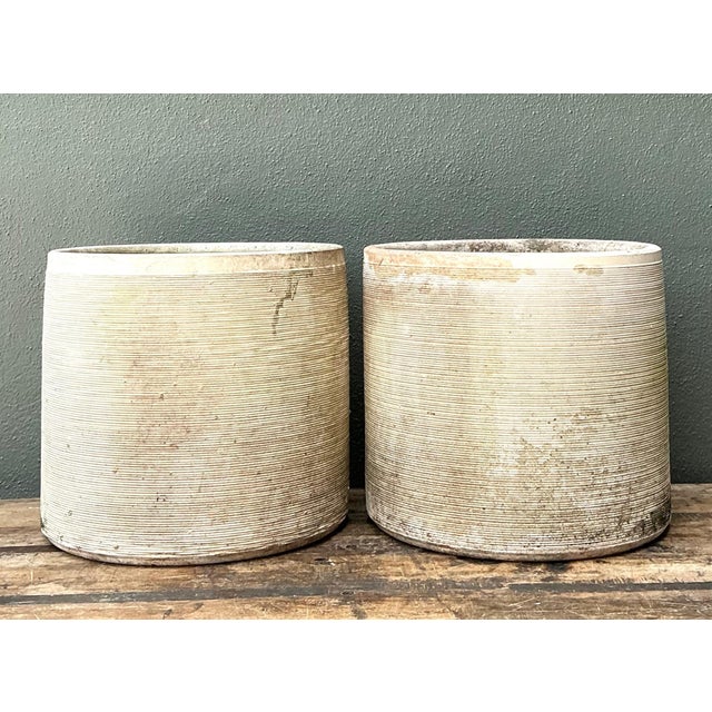 Alabaster Vintage Ribbed Cement Planters - Pair For Sale - Image 8 of 10