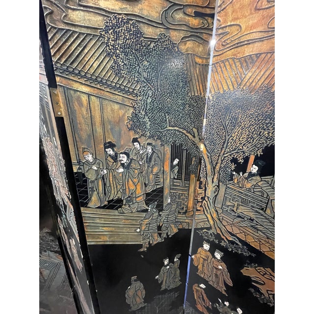 Vintage Six-Paneled Double-Sided Japanese Room Divider Screen For Sale - Image 17 of 18