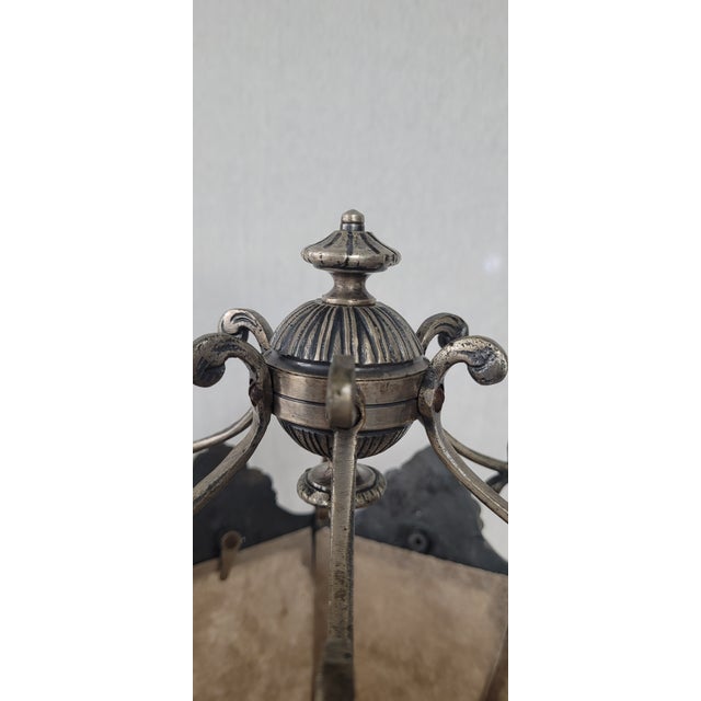 Metal 1900 Silver Plated Spanish Brass Statue Lamp With Mica Shade For Sale - Image 7 of 13