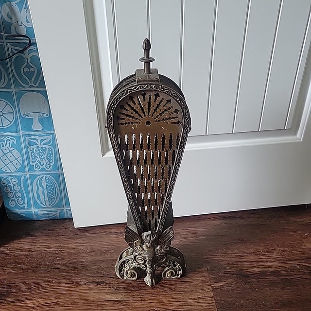 Antique Fabulous Art Deco Double Griffin Brass Peacock Fan Fireplace Screen 1920 For Sale - Image 11 of 13