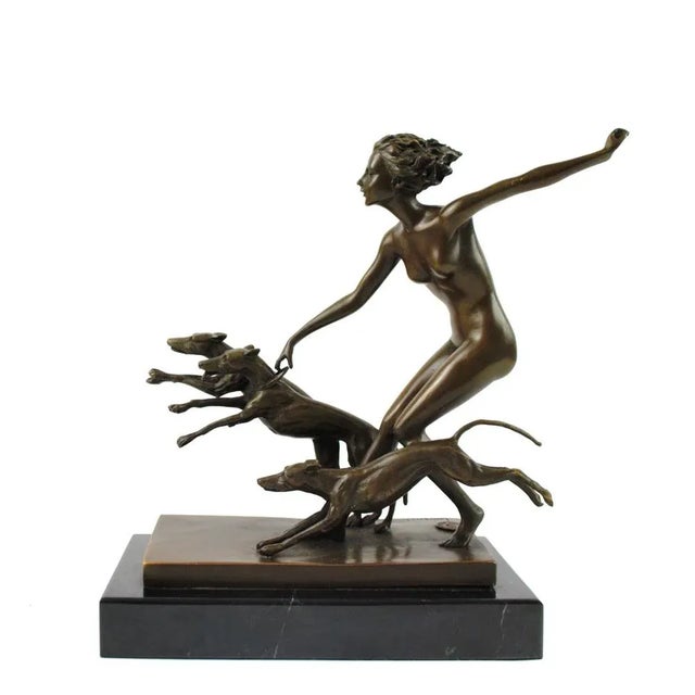 Josef Lorenzl, Art Deco Female Nude with Dogs, 1920s, Bronze on Marble Base For Sale - Image 10 of 10