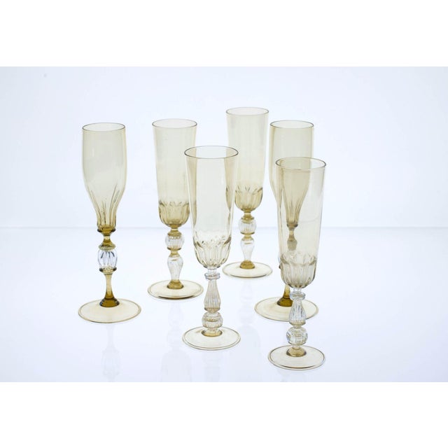 Glass Champagne Flutes by Cenedese, Set of 6 For Sale - Image 7 of 18