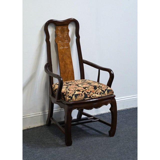 Universal Furniture Universal Furniture Burled Walnut Asian Chinoiserie Style Dining Arm Chair For Sale - Image 4 of 9