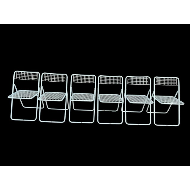 6 Classic folding chair Ted Net design from the 1970s. Designed by Niels Gammelgaard for Ikea. The wire chair is painted...