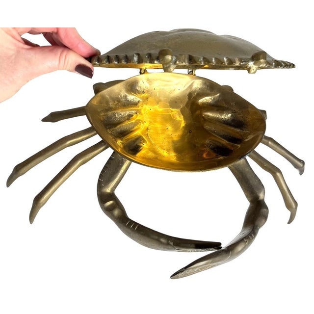 Nautical Vintage Large Coastal Brass Crab Sculpture Lidded Box For Sale - Image 3 of 9