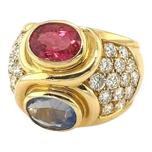 Bvlgari Pink and Blue Sapphire Ring in 18k Yellow Gold Size 6