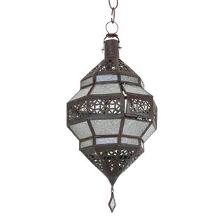 Vintage Moroccan Metal and Clear Glass Lantern, Octagonal Shape For Sale