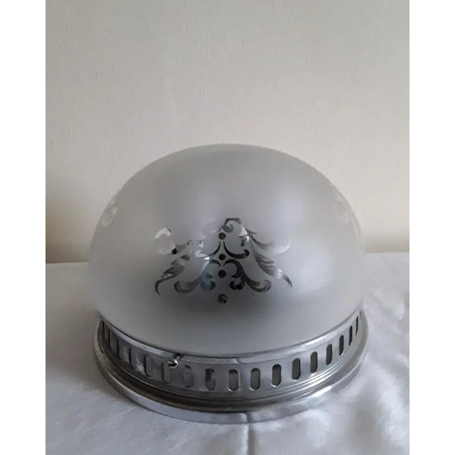 Metal Vintage Ceiling Lamp with Chrome-Plated Metal and Patterned Glass Shade, 1970s For Sale - Image 7 of 7
