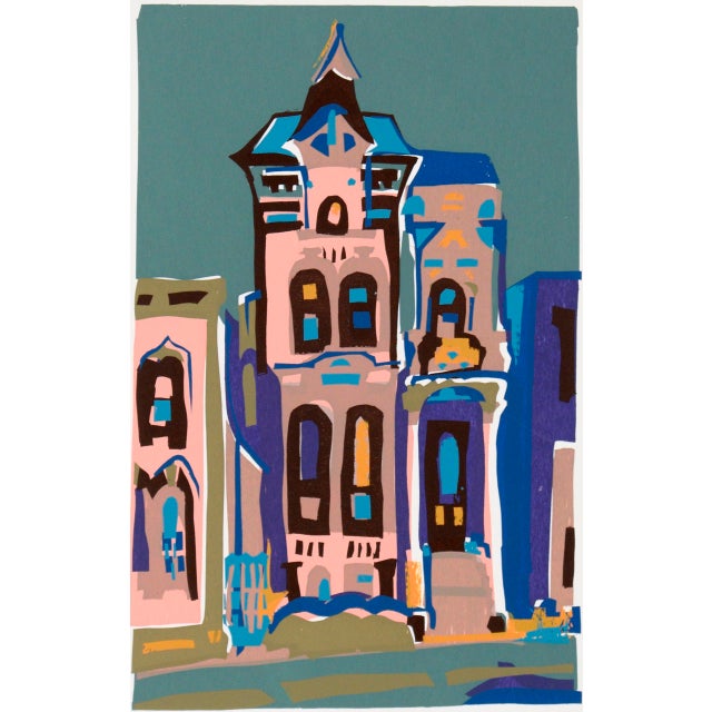 Bold and bright depiction of a San Francisco Victorian house by Virginia J Hughins (Virginia Brubaker DeWolf) (American,...