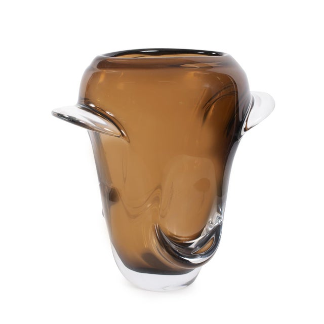 Brown Smokey Umber Flared Edged Glass Vase- Tall For Sale - Image 8 of 11